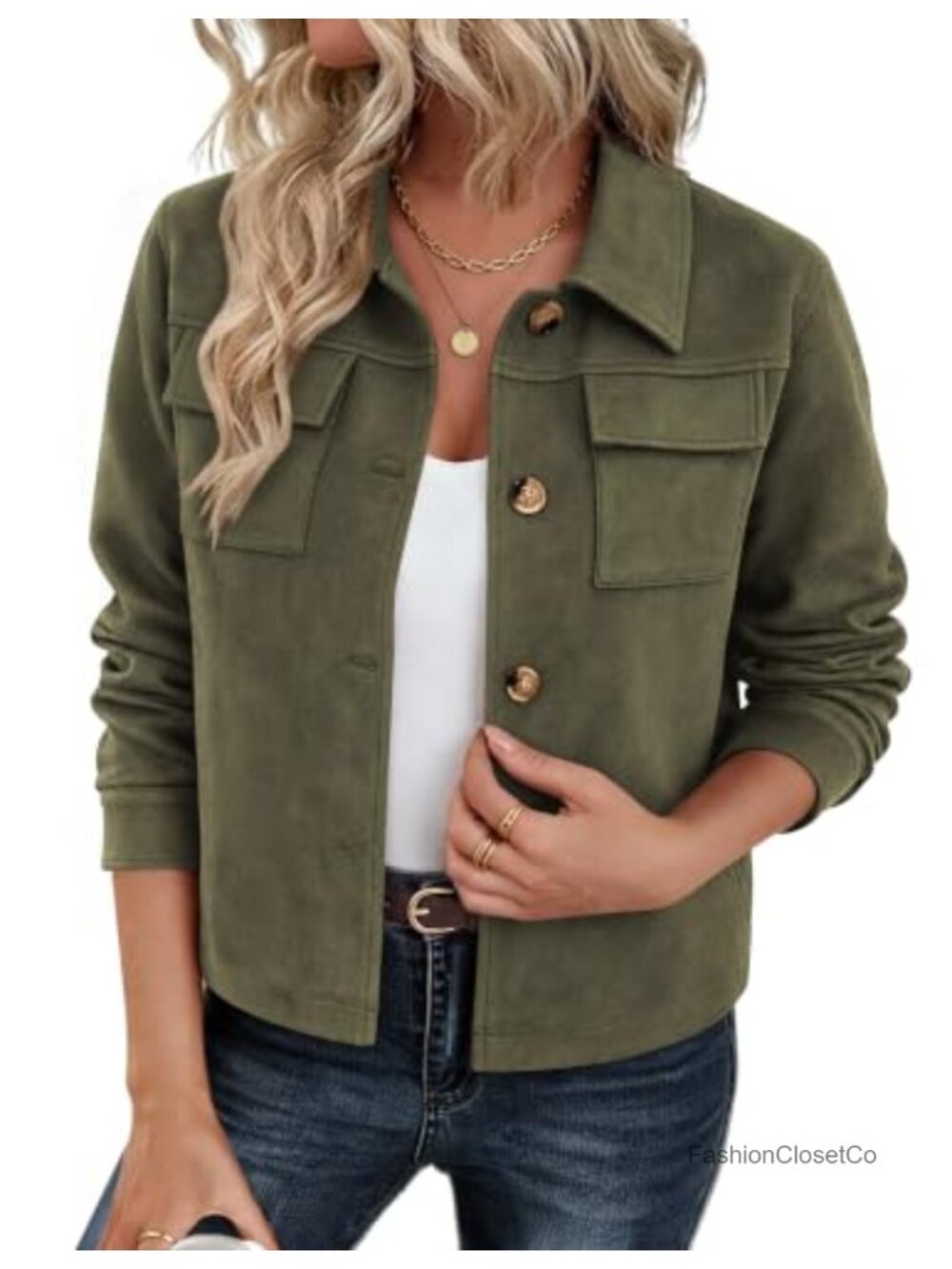 Faux Suede Cropped Jacket Button Up Casual Shacket